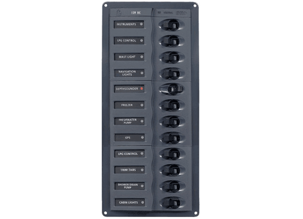 BEP 12V DC Circuit Breaker Panel 12 Way - Vertical - No Meters - 4Boats