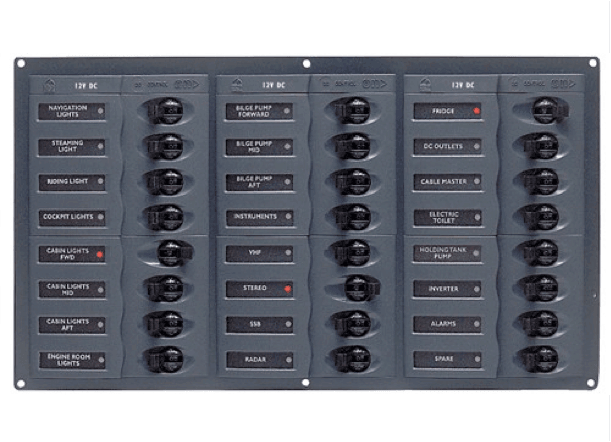 BEP 12V DC Circuit Breaker Panel 24 Way - Square - No Meters - 4Boats