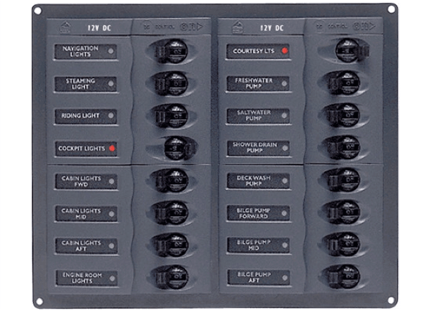 BEP 12V DC Circuit Breaker Panel 24 Way - Vertical - No Meters - 4Boats