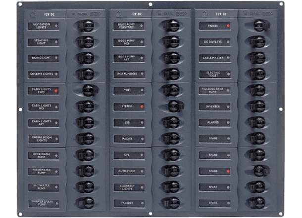 BEP 12V DC Circuit Breaker Panel 36 Way - Square - No Meters - 4Boats