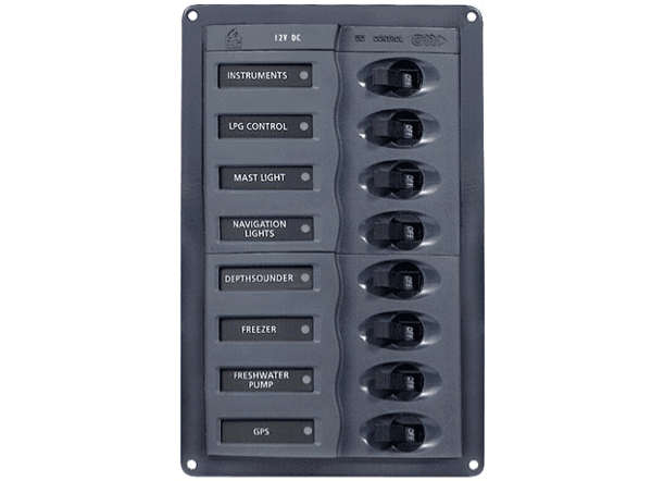 BEP 12V DC Circuit Breaker Panel 8 Way - Vertical - No Meters - 4Boats