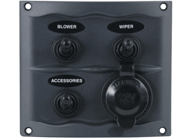 BEP Compact Marine Waterproof Switch Panel - 3 Switch + Cigar Socket - 4Boats