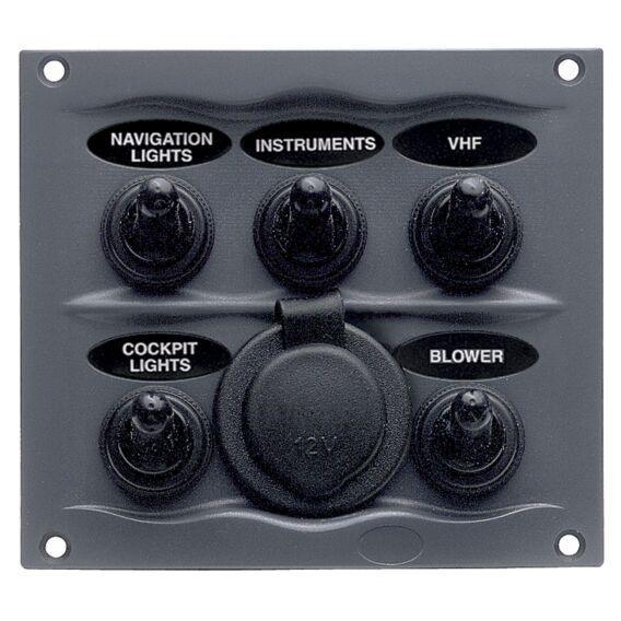 Black Waterproof Panel with 5 Switches - 4Boats