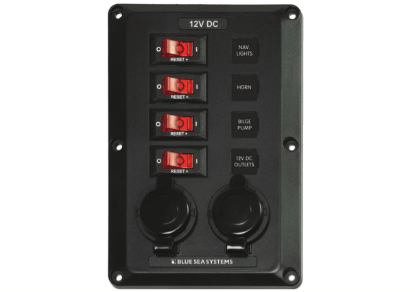 Blue Sea 4 Position with 2 x 12V Sockets Below Deck Circuit Breaker Panel - 4Boats