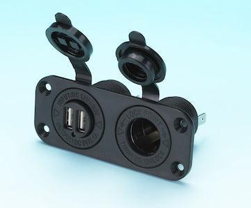 Dual Socket charger 1 power, 1 USB - 4Boats