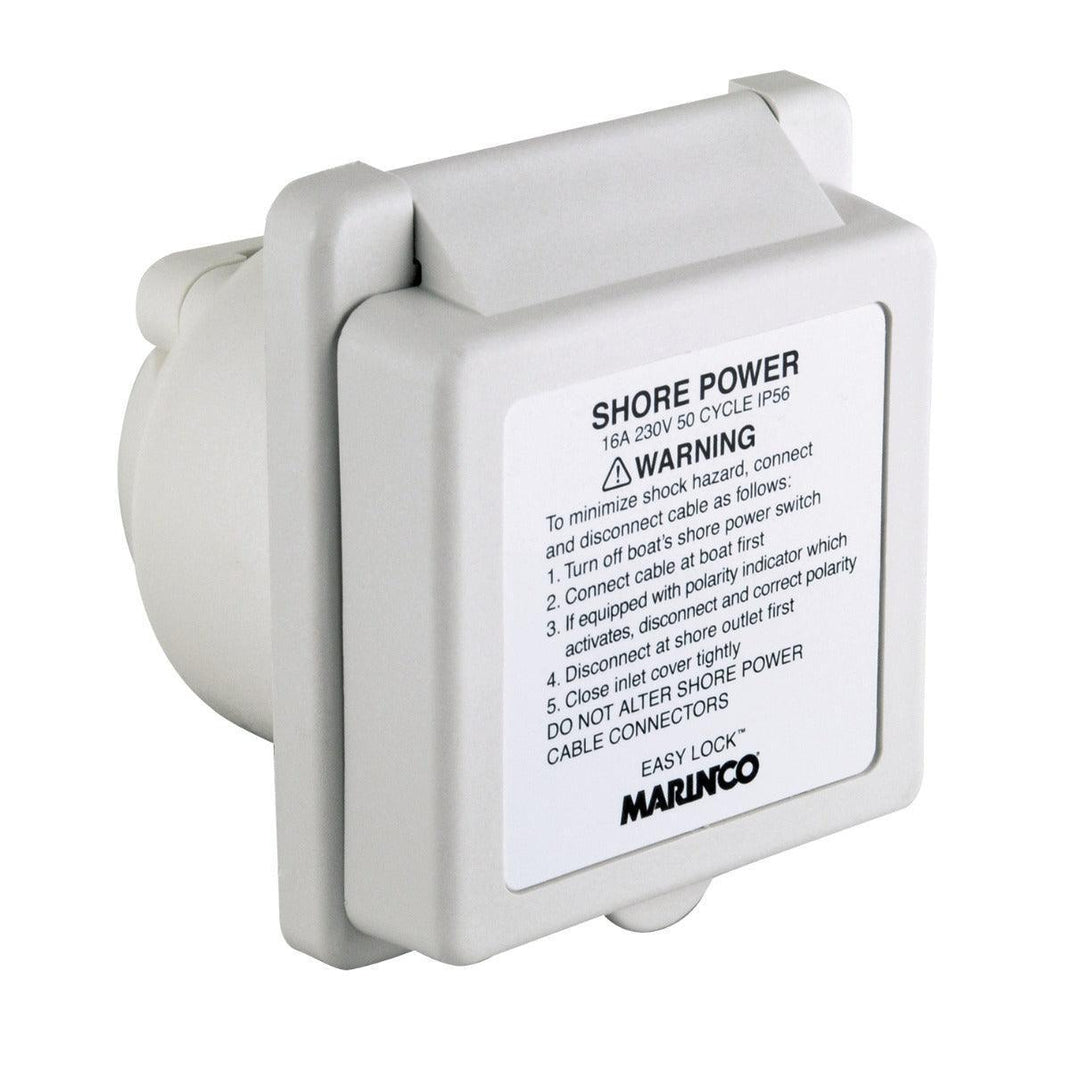 Inlet, 16A 230V, Square, White, With Label (Bulk) - 4Boats