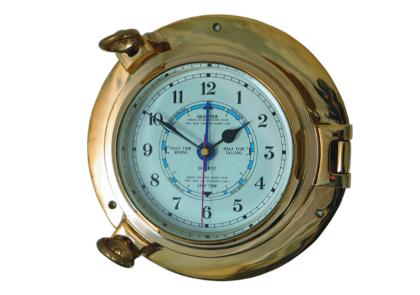 Meridian Zero Porthole Range Medium Brass Tide Clock - 4Boats