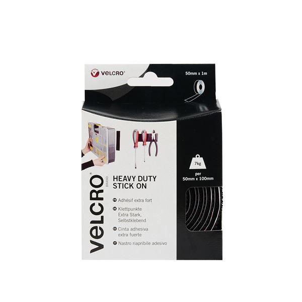 Stick on Heavy Duty Velcro Black 50mm x 1m - Box of 6 - 4Boats