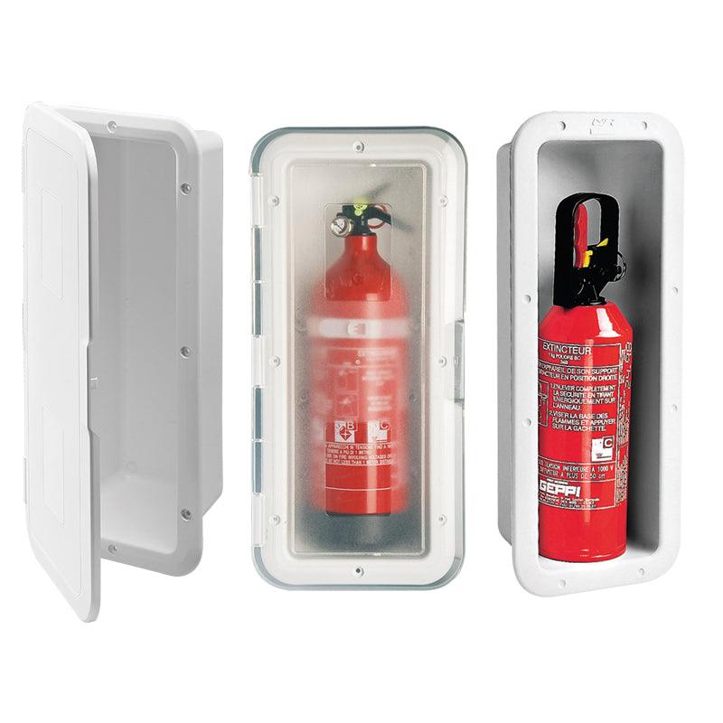 Storage Case f/Fire Exting. w/Trans.Door, 1kg,White - 4Boats