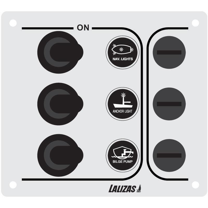 Switch Panel ''SP3 ?Economy?, 3 waterproof switches, Inox, 12/24V, - 4Boats