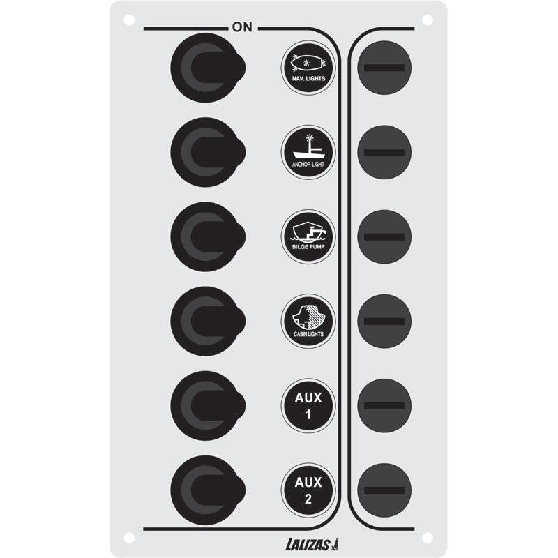 Switch Panel ''SP6 ?Economy?, 6 waterproof switches, Inox 316, 12/24V - 4Boats