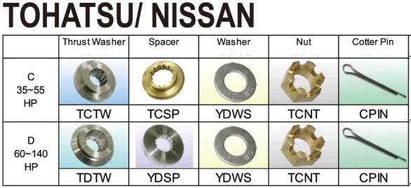 Tohatsu Propeller nuts spacers and thrust washers - 4Boats