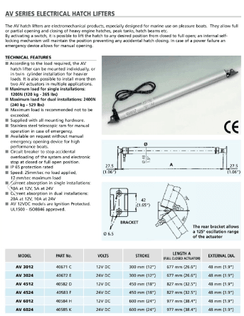 Ultraflex Electro Mechanical Hatch Lifters - Various Sizes - 4Boats